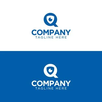 Letter Q with Shield Security Magnify Logo in Blue Two Color Variations Иллюстрация
