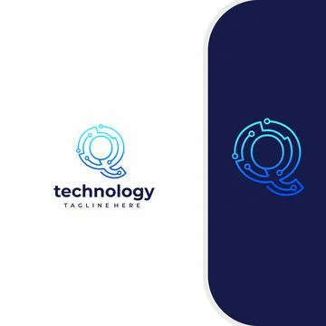 Letter Q Technology, Line Dot Connection Logo イラスト素材