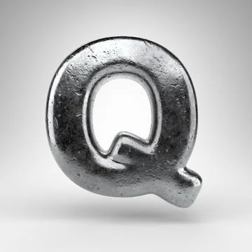 Letter Q uppercase on white background. Iron 3D letter with gloss metal textu Stock Illustration
