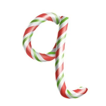 Letter Q Vector. 3D Realistic Candy Cane Alphabet Symbol In Christmas Colours Stock Illustration