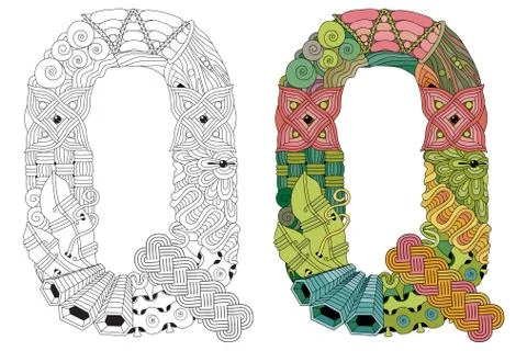 Letter Q zentangle for coloring. Vector decorative object Ilustração Stock