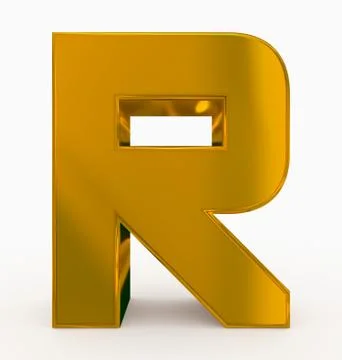 Letter R 3d cubic rounded golden isolated on white Stock Illustration