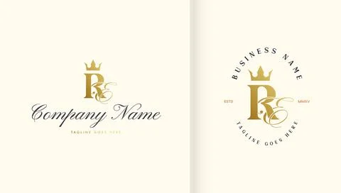 Letter R and E logo in luxury gold color Stock Illustration