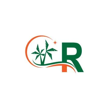 Letter R blends with coconut trees by the beach at night Illustrazione stock