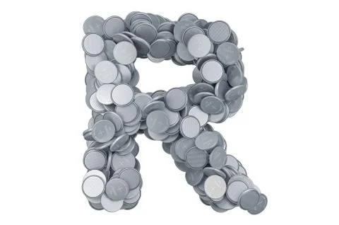 Letter R from button cells, 3D rendering Stock Illustration