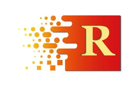 Letter R on a colored square with destroyed blocks Stock Illustration