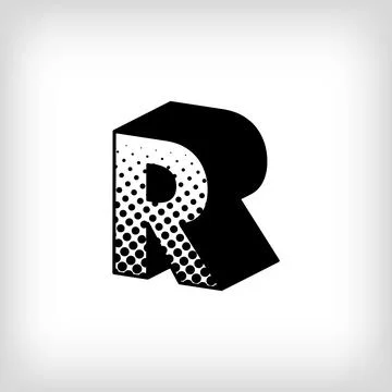 Letter R with creative shadow, pop art dot design alphabet sign. Stock Illustration