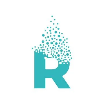 Letter R dispersing into a cloud of bubbles Stock Illustration
