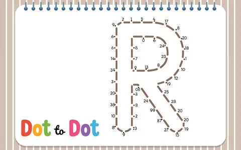Letter R dot to dot activity for children connect the dots Stock Illustration