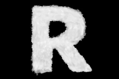 Letter R font shape element made of cloud on black Stock Illustration
