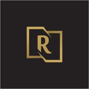 Letter R in golden square. Vector logo Stock Illustration