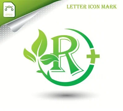 Letter R with green leaf vector template Stock Illustration
