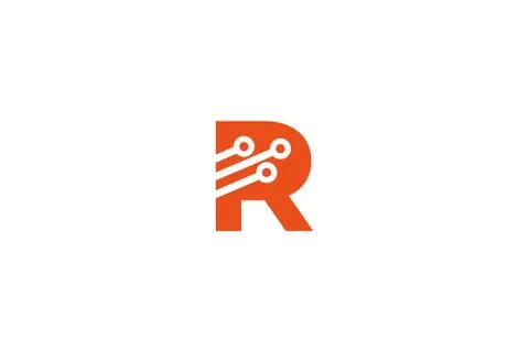 Letter R high tech logo design . letter R with a network element. vector illu Stock Illustration
