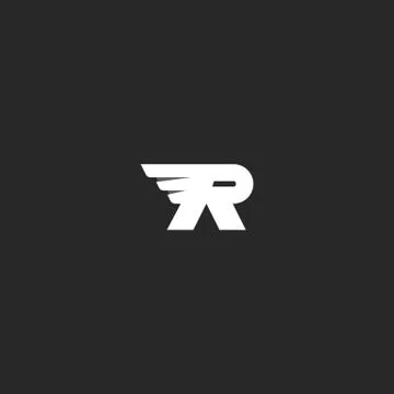 Letter R logo with wing, overlapping effect, mockup black and white business  Stock Illustration