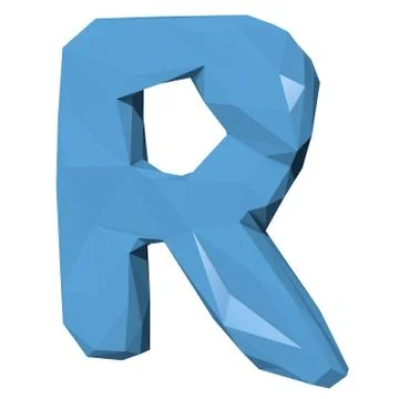 Letter R in Low Poly Style on white background.3D Rendering Stock Illustration