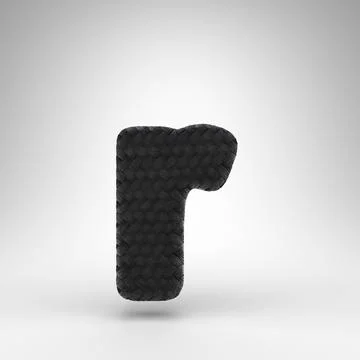 Letter R lowercase on white background. Black carbon fiber 3D letter with car Stock Illustration