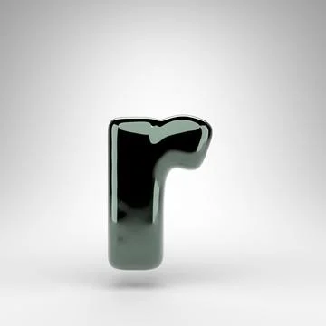 Letter R lowercase on white background. Green chrome 3D letter with glossy su Stock Illustration