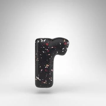 Letter R lowercase on white background. 3D letter with black terrazzo pattern Ilustração Stock