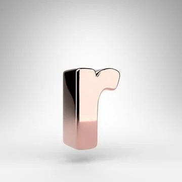 Letter R lowercase on white background. Rose gold 3D letter with gloss chrome Ilustración de archivo