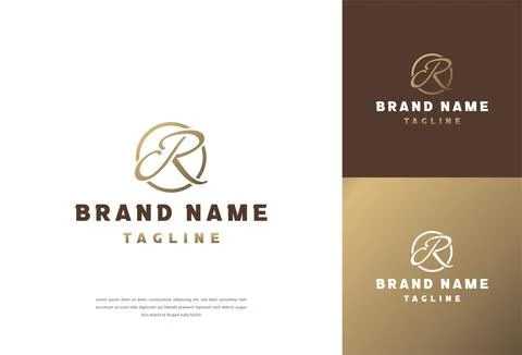 Letter R Luxury Script Circle Monogram Logo Template Stock Illustration