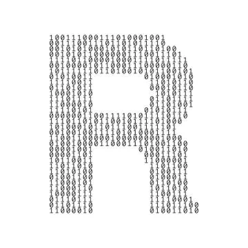 Letter R made from binary code digits. Technology background Stockillustratie