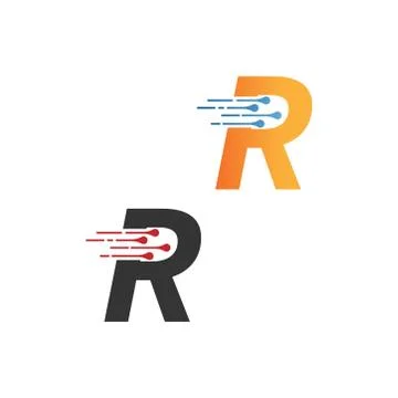 Letter R  simple  tech logo with circuit lines style icon Stock Illustration