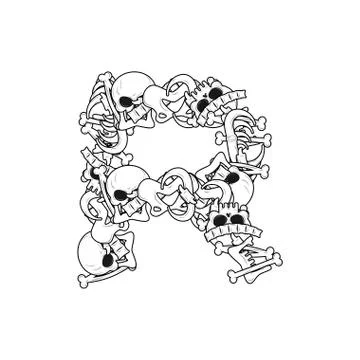 Letter R skeleton Bones Font. Anatomy of an alphabet symbol. dead ABC sign Stock Illustration