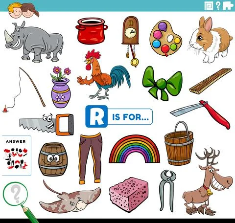Letter r words educational task for children Illustrazione stock