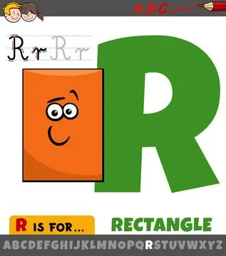 Letter R worksheet with cartoon rectangle geometric shape イラスト素材
