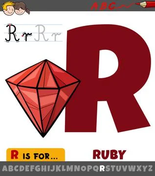 Letter R worksheet with cartoon ruby gem 스톡 일러스트