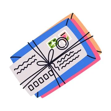 Letter Receive and Send with Envelope and Postage Stamp Vector Illustration Stock Illustration