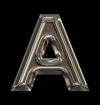 Letter A rounded shiny silver isolated on black Stock Illustration
