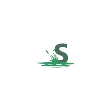 Letter S behind puddles and grass template Stock Illustration