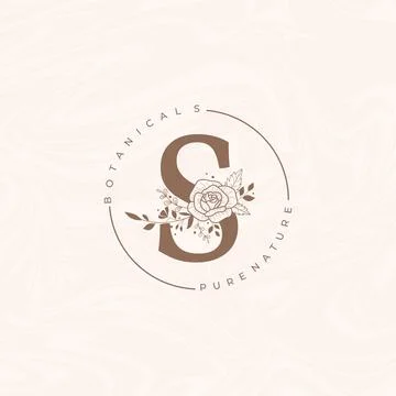 Letter S Botanical Flowers . Initial Wedding Monogram Font Logo. Circle Flora Stock Illustration