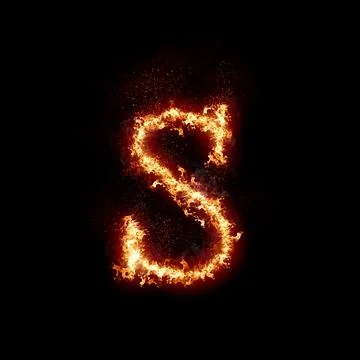 Letter S burning in fire, digital art isolated on black background, a letter Stock Illustration