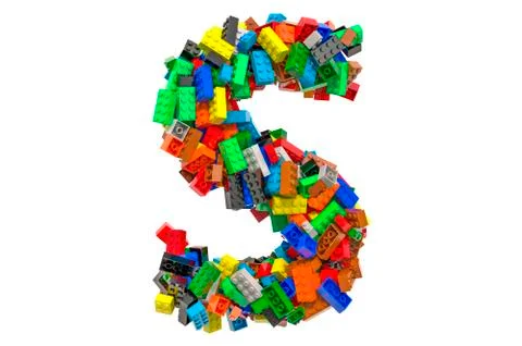 Letter S from colored plastic building blocks, 3D rendering Stock Illustration