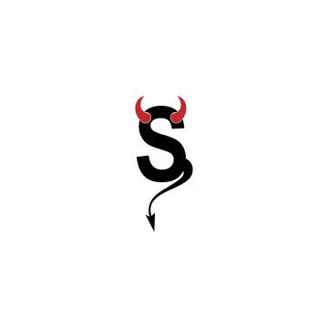 Letter S with devil's horns and tail icon logo design vector Stock Illustration