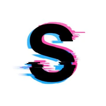 Letter S distorted neon glitch effect text font. 3D Render Stock Illustration