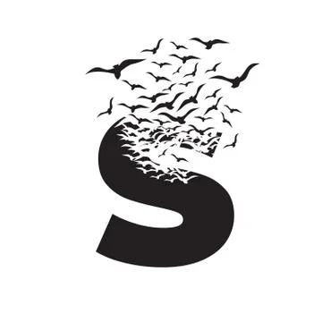 Letter S with effect of destruction. Dispersion. Birds Stock Illustration