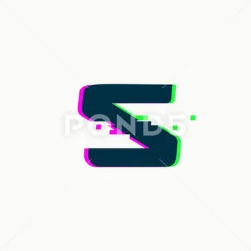 Letter S. Glitch font, vector isolated abstract symbol with digital ...