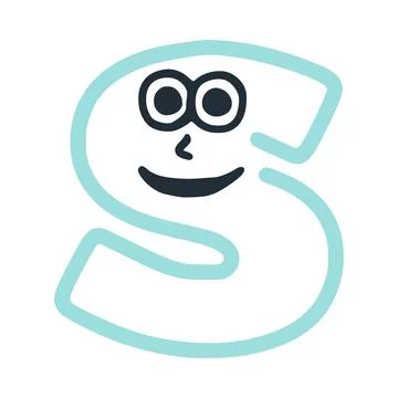Letter s happy eccentric smiling character, smiley face vector clip art Stock Illustration