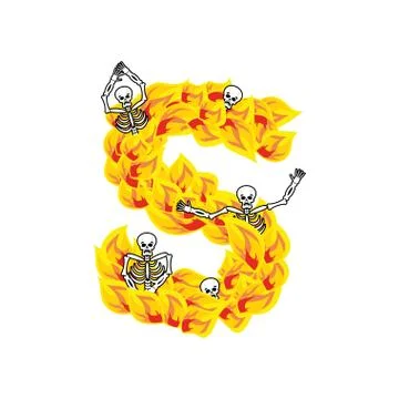 Letter S hellish flames and sinners font. Fiery lettering. Infernal fire al.. Stock Illustration
