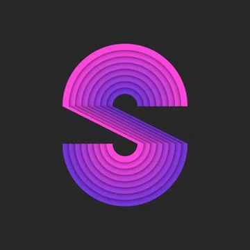 Letter S logo initial purple pink gradient, 3d parallel striped levels patter Stock Illustration