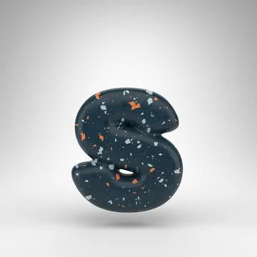 Letter S lowercase on white background. 3D letter with blue terrazzo pattern  Ilustración de archivo