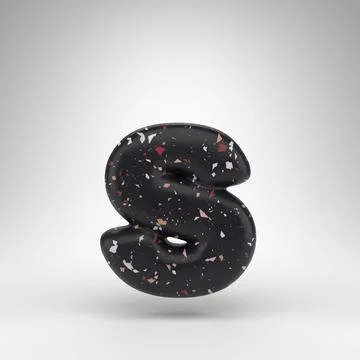 Letter S lowercase on white background. 3D letter with black terrazzo pattern Stock Illustration
