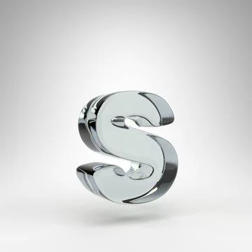 Letter S lowercase on white background. Camera lens transparent glass 3D letter Stock Illustration