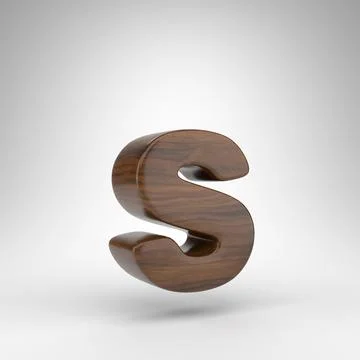Letter S lowercase on white background. Dark oak 3D letter with brown wood Stock-Illustration
