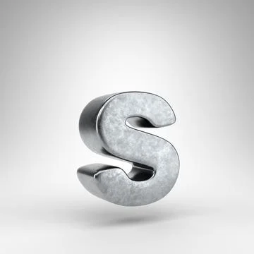 Letter S lowercase on white background. Gun metal 3D letter with rough metal 스톡 일러스트