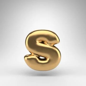 Letter S lowercase on white background. Golden 3D rendered font with gloss me Stock Illustration