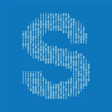 Letter S made from binary code digits. Technology background Stock Illustration